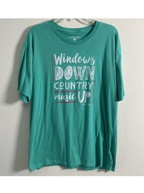 Windows Down Country Music Up Women’s T-Shirt Sz XL Lincoln Outfitters Green